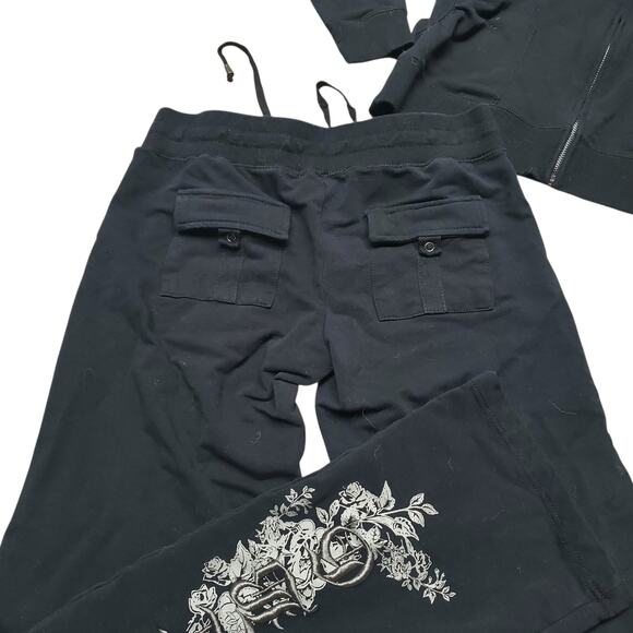 BCBGMaxazria Two Piece Black Embroidered Track Set - Size Medium - Picture 5 of 10